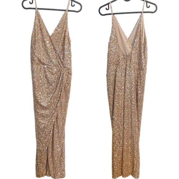 Jonathan Simkhai Speckled Sequin Wrap Dress in Gold - Picture 4 of 10